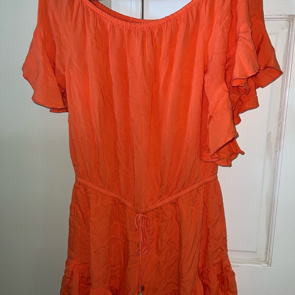 VENUS Orange Ruffle Sleeve Dress